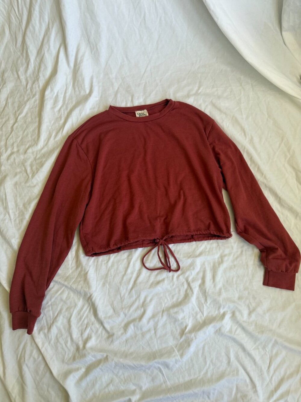 Dirtee Laundry Red Cropped Sweatshirt Long Sleeve Women's Drawstring Pullover - Picture 2 of 10